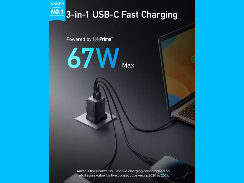 Anker Prime 67 W GaN charger (3 ports) (2/4)